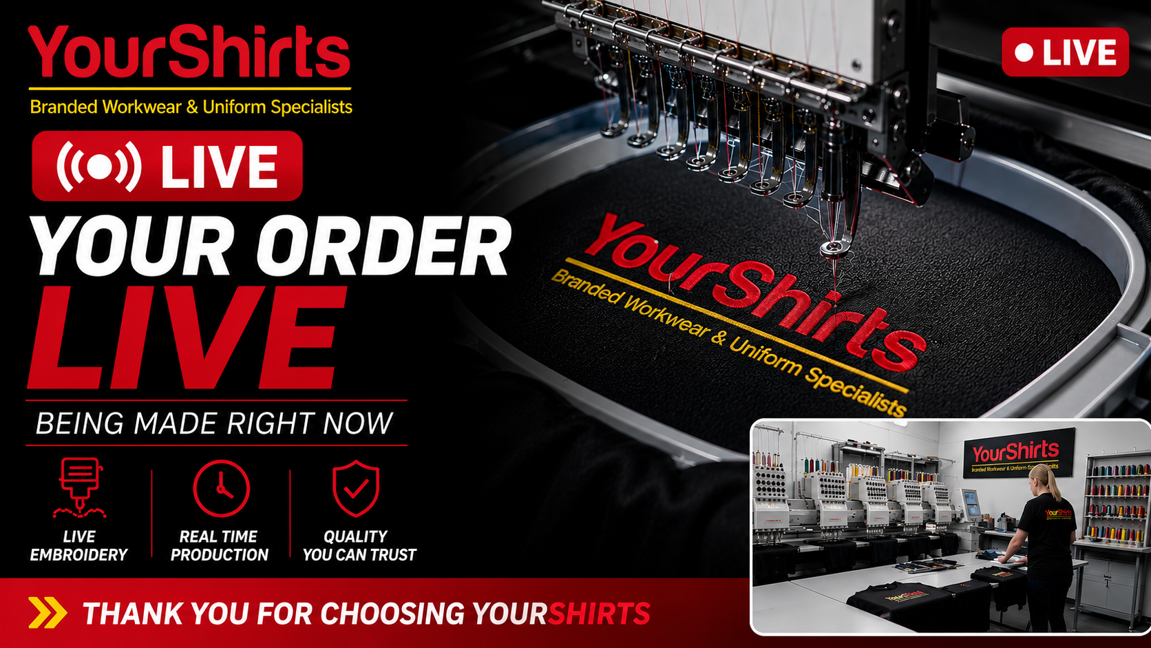 YourShirts Live Embroidery Production